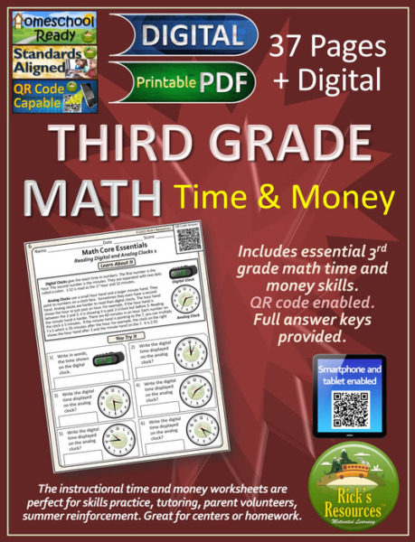3rd Grade Math Time and Money Print and Digital Versions