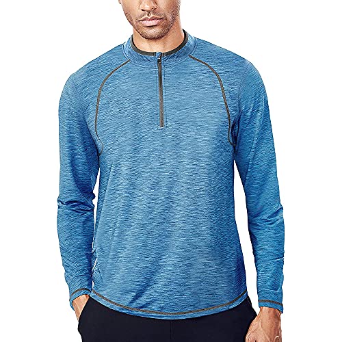 Zengjo Mens Quarter Zip Pullover Lightweight Quick Dry Long Sleeve Golf Running Shirt 1/4 Zipper(L,Blue & Grey)