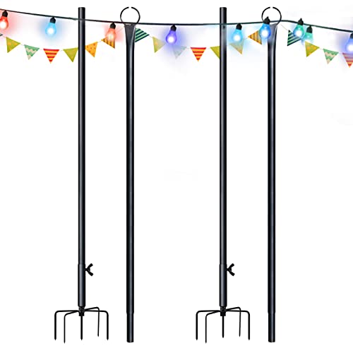 TIDYON String Light Poles for Outdoor, 9ft Sturdy Metal Pole for Hanging String Lights for Outside, Backyard, Patio, Wedding