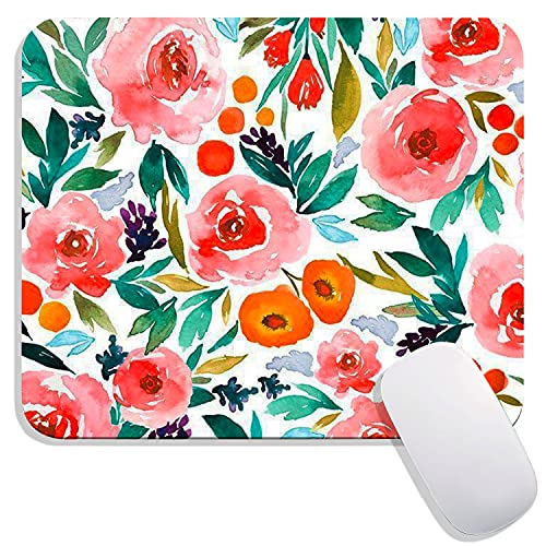 Hokafenle Square Mouse Pad Flower, Watercolor Rose Floral Premium-Textured Custom Mouse Mat Thick,Washable Mousepads Lycra Cloth, Non-Slip Rubber Base Computer Mousepad Personalized for Wireless Mouse