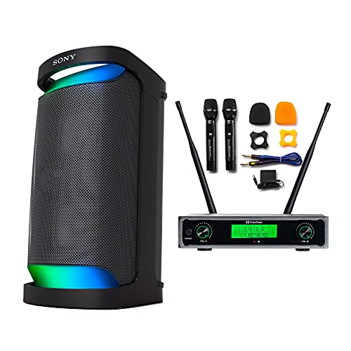 Sony XP500 X-Series Portable Bluetooth Wireless Party Speaker with Knox Gear True Duo Dual Wireless Microphone System Bundle (2 Items)