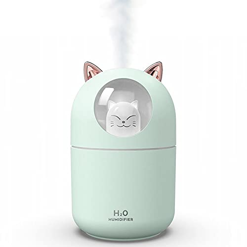 Small Humidifiers in Car,300ML Portable Air Mini Humidifier,Waterless Auto-Off Cool Mist Diffuser for Bedroom,Kid Babyroom,Home,Office Desktop,Travel,USB plug in,2 Mist Modes,Quiet,Green