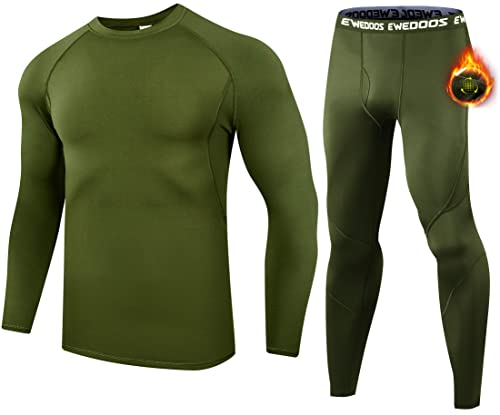Ewedoos Mens Thermal Underwear Set – Fleece Lined Long Johns Base Layer Long Sleeve Thermal Shirts Leggings for Winter Dark Green