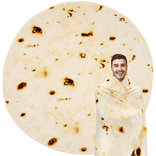 PAVILIA Tortilla Blanket Gift | Giant Tortilla Novelty Food Blanket, Double Sided X Large Tortilla Wrap Fleece Throw, Funny Gift Cool Gag Fun Gifts for Adults Kids Friends (Beige, 60 Inches)