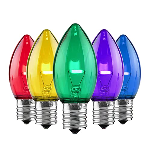 Set of 25 Holiday Lighting Outlet C9 LED Christmas Lights | Multi-Colored C9 LED Filament Lights | Red, Green, Blue, Yellow, & Purple LED Christmas Lights | Traditional C9 LED Christmas Lights