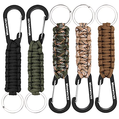 WEREWOLVES Paracord Keychain with Carabiner, Paracord Lanyard Clip for Keys, Paracord Carabiner Keychain Clip for Men Women (5 Pack Hiking)