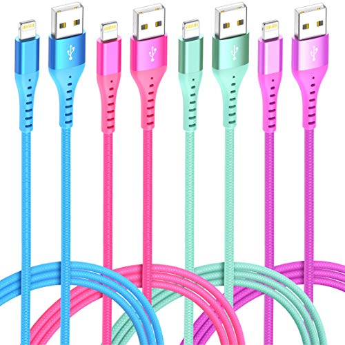 4Colors iPhone Charger Lightning Cable Rapid Cord [4-Pack 6/6/6/6ft] Apple MFi Certified Long USB Charging Cord for Apple Charger, iPhone 12/11Pro/11/XS MAX/XR/X/8/7/6/6S/Plus, iPad Pro/Air/Mini