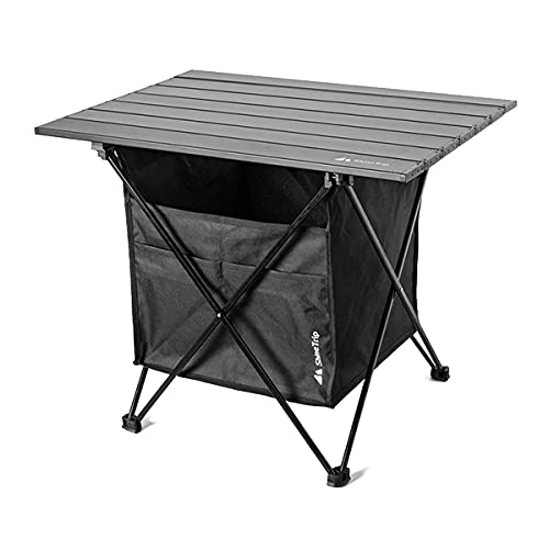 UNISTRENGH Portable Camping Table with Carrying Bag Lightweight Aluminum Alloy Foldable Tabletop for Outdoor Hunting Cooking Picnic BBQ (Medium-22.05”L x15.94”W x18.31”H, Black with Storage Bag)