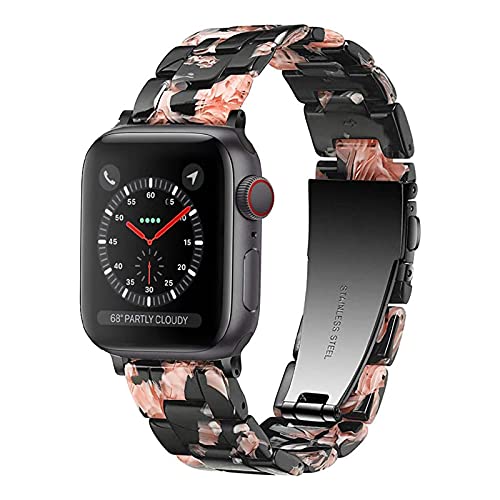 HOPO Compatible With Apple Watch Band 38mm 40mm 42mm 44mm Thin Light Resin Strap Bracelet With Stainless Steel Buckle Replacement For iWatch Series 8 7 6 5 4 3 2 1 SE (Black Rose/Black,38/40/41mm)