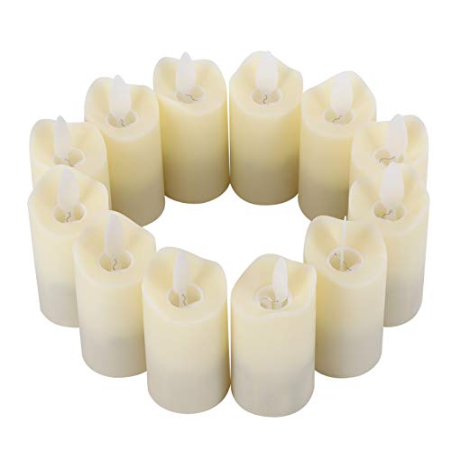 FASJ Flameless Candles, 12 pcs 1.5×1.5×3.1in Rechargeable Led Flickering Tea Lights with Remote/Charging Base, Electric Decorative Lights Adjustable Light Brightness for Valentine Parties Weddings