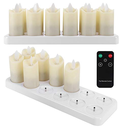 FASJ Flameless Candles, 12 pcs 1.5×1.5×3.1in Rechargeable Led Flickering Tea Lights with Remote/Charging Base, Electric Decorative Lights Adjustable Light Brightness for Valentine Parties Weddings | The Storepaperoomates Retail Market - Fast Affordable Shopping