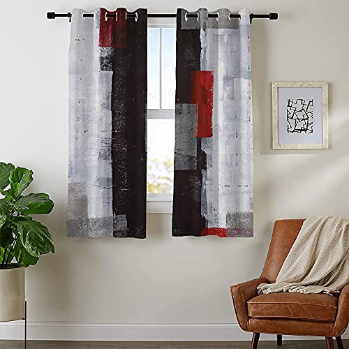 MASACANDY Atomack Blackout Grommet Curtains 63 Inch Length, Modern Red and Grey Abstract Painting Black White Wall Curtains 2 Panel Set for Bedroom Living Room, 104 Inch Wide,White,grey(MK107)