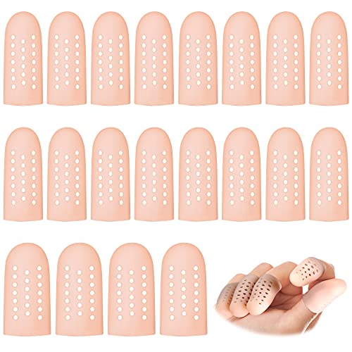 20 Pieces Gel Finger Cots Silicone Finger Protectors Silicone Finger Caps Breathable Gel Finger Cots Holes Silicone Toe Sleeves for Eczema Wounds Cracking Blisters Broken Arthritis (Nude Color)