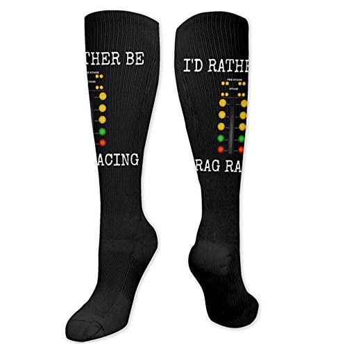 CURANI I d rather be drag racing Compression Socks for Women & Men Long Athletic Socks Knee High Best for Athletic Running Black One Size