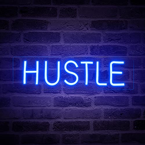 Hustle Neon Sign for Wall Decor – Large LED Neon Light Sign 19.7×5 Inch, Cool Home Gym Signs USB Powered for Office, Man Cave, Gaming Room Art Decor (Blue)