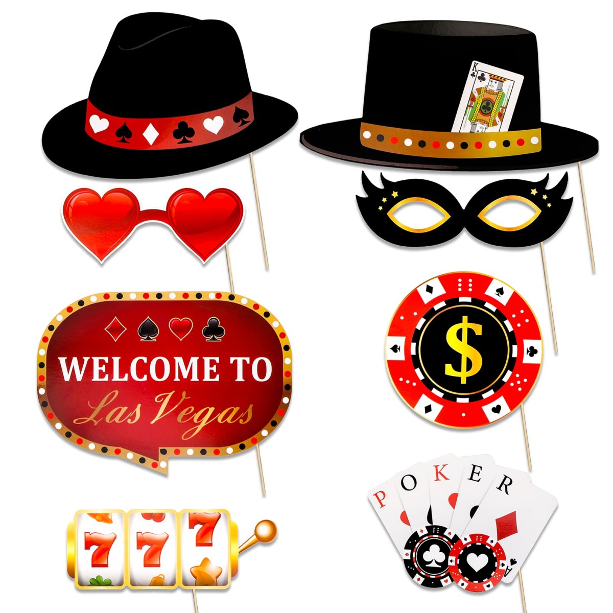Qpout Las Vegas Casino Photo Booth Props Funny DIY Poker Theme Selfie Props Kit for Night Party Decoration Party Favors 25 Pieces | The Storepaperoomates Retail Market - Fast Affordable Shopping