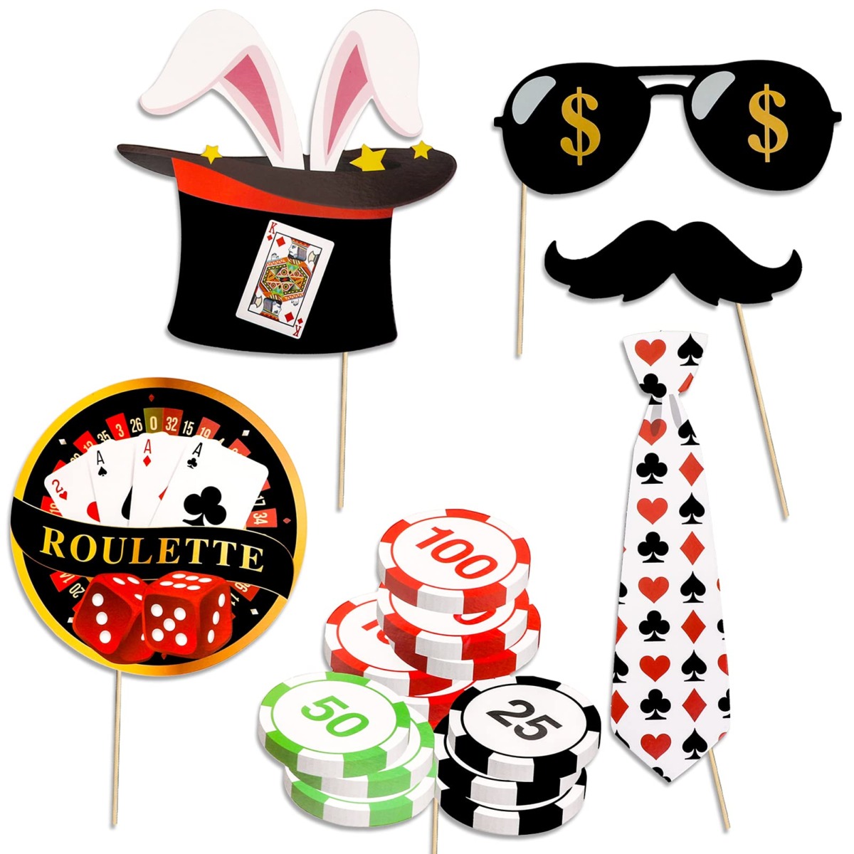 Qpout Las Vegas Casino Photo Booth Props Funny DIY Poker Theme Selfie Props Kit for Night Party Decoration Party Favors 25 Pieces | The Storepaperoomates Retail Market - Fast Affordable Shopping