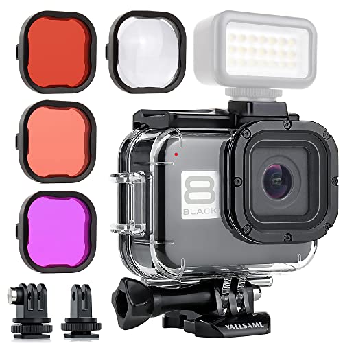 YALLSAME Waterproof Case Housing with Dive Filters for GoPro Hero 8 Black Action Camera 60 Metres Underwater Protective Diving Accessories Kit for GoPro 8 Black