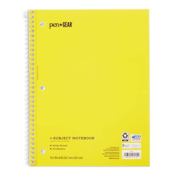 Pen + Gear 1 – Subject Spiral Notebook, College Ruled, 70 Sheets ( Yellow – Blue – Green)