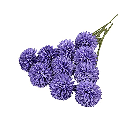 Eternal Blossom 10 Pieces of Artificial Flowers Chrysanthemum Ball Bouquet, Silk Hydrangea Bouquet, Suitable f or Home Garden Party Office Coffee House Decoration(Purple)