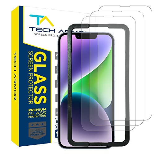 Tech Armor Ballistic Glass Screen Protector for iPhone 14 Plus and iPhone 13 Pro Max [6.7 Inch] Display 3 Pack Tempered Glass, Case Friendly