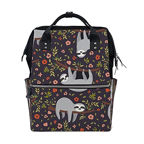 Top Carpenter Baby Diaper Bag Backpack School Bag Sloth Flowers On Deep Purple Tote Orangizer Bag Large Capacity Nappy Bag for Mom Dad Girl Boy Color 11×7.8x15in Mb7852