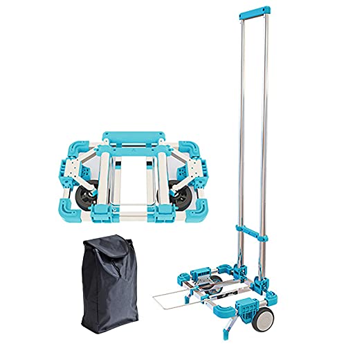 Height Adjustable Handle Heavy Duty Foldable Hand Cart for Stairs,Lightweight Collapsible Fold Up Portable Folding Hand Truck for Indoor Outdoor Moving Travel,Blue,18cm