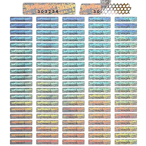 500 Pieces Silver Security Tamper Evident Seals Stickers Void Original Genuine Authentic Hologram Labels Tamper Proof Evident Stickers Sequential Serial Numbering, 0.24 x 1 Inch