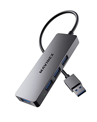 MAVINEX USB 3.0 Hub Aluminum 4 Ports Ultra Slim SuperSpeed 5Gbps USB Adapter Compatible with PC, MacBook, Surface Pro, XPS, Flash Drive, Mobile HDD