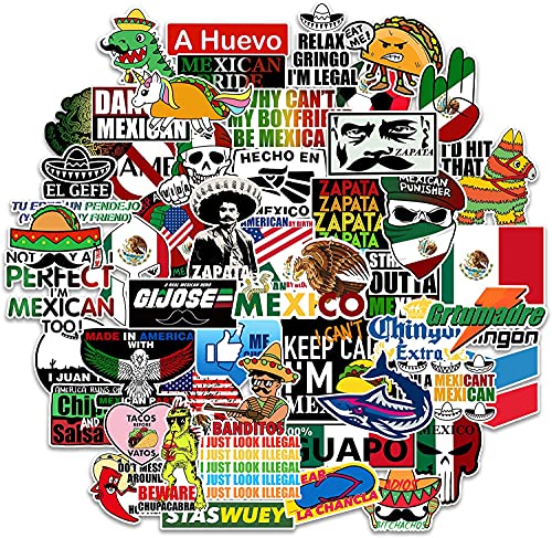 Mexican Hard Hat Stickers [50pcs] Mexico Pride – Funny Vinyl Sticker for Tool Box Hardhat Helmet Hood Bumper Laptop Water Bottle, Patriotic Decals for Adults Essential Construction Workers