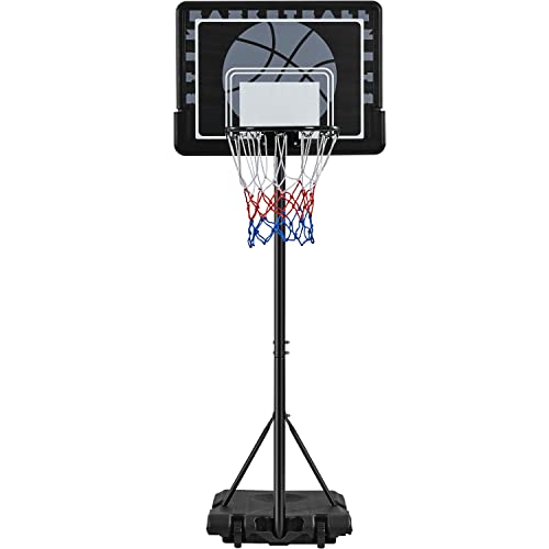 Yaheetech Height Adjustable Basketball Hoop Stand Portable Basketball Goal System Set with 32” PE Backboard w/ 2 Wheels 7.7ft-8.7ft Height Use for Indoor & Outdoor Sports