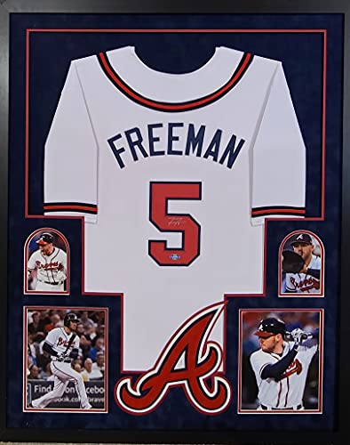 Freddie Freeman Atlanta Braves Autograph Signed Custom Framed Jersey Suede Matted 4 Picture Lojo Sports Certified