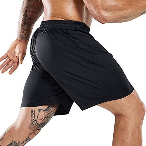MIER Men’s Quick-Dry Athletic/Soccer/Basketball Shorts Without Pockets No Liner Running Workout Training Active Shorts, Black, M