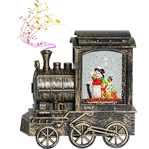 Wondise Lighted Christmas Snow Globes Musical Lantern with Timer, Battery Operated and USB Powered Spinning Water and Swirling Glitter Holiday Decoration