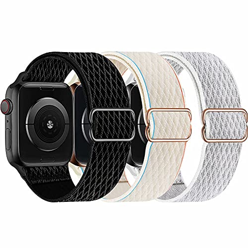 Swhatty Stretchy Nylon Solo Loop Bands Compatible with Apple Watch 45mm 41mm 44mm 40mm 42mm 38mm, Adjustable Braided Sport Elastics Women Men Strap for iWatch Series 8 7 6 5 4 3 2 1 SE, 3 Pack T 38