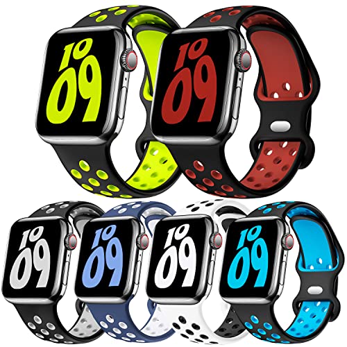 6 Pack Sport Bands Compatible with Apple Watch Band 38mm 40mm 41mm 42mm 44mm 45mm 49mm for Men Women, Soft Silicone Waterproof Replacement Band for iWatch Bands Series 8 7 6 5 4 3 2 1 SE/Ultra, Nike