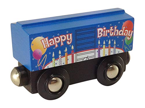 Choo Choo Track & Toy Co. — Blue Birthday Boxcar Wooden Train