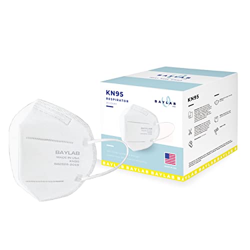 BAYLAB USA KN95 Respirator (GB2626-2019) – Disposable 5-Layer Face Mask, White, Pack of 20