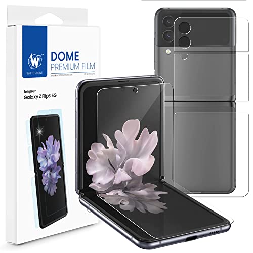 WHITESTONE DOME GLASS [1SET 4PCS] for Samsung Galaxy Z Flip 3 Premium Film Screen Protector Anti-Shock,HD Clear,Self Healing EPU Film for Galaxy Z Flip 3