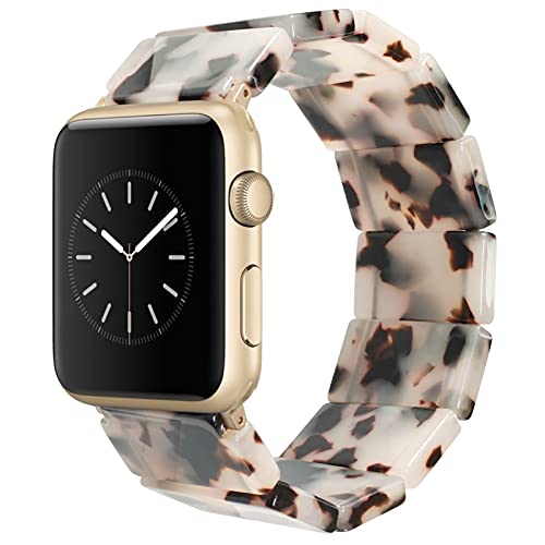 Heesch Women Resin Fashion Watch Band Compatible with Apple Watch Bracelet Jewelry Cute Wristband Strap for iWatch 7/6/5/4, Ivory Tortoise, 38/40/41mm