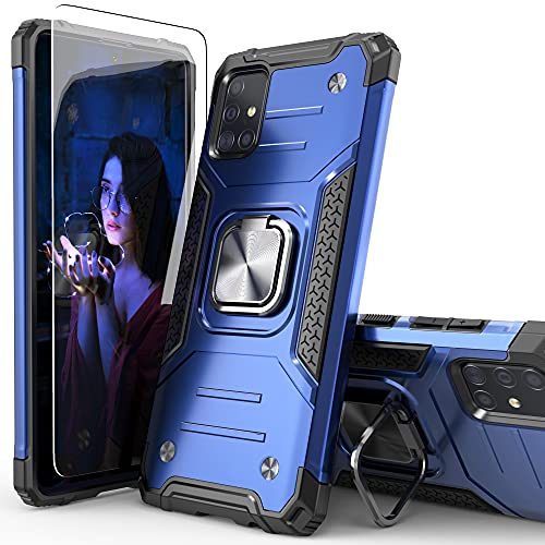 IDYStar Galaxy A71 5G Case with Screen Protector, Galaxy A71 5G Case, Shockproof Drop Test Cover with Car Mount Kickstand Lightweight Protective Cover for Samsung Galaxy A71 5G, Blue