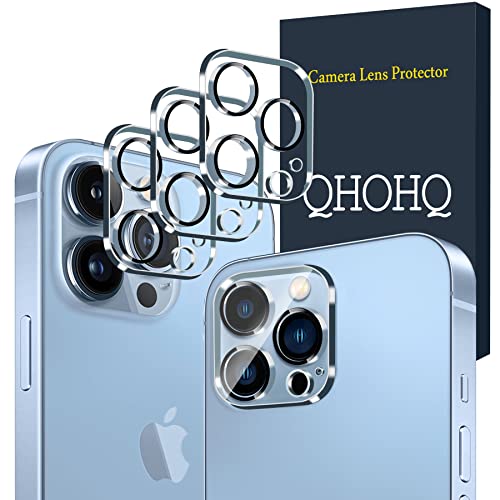 QHOHQ [3 Pack] Tempered Glass Camera Lens Protector for iPhone 13 Pro 6.1″ ＆ iPhone 13 Pro Max 6.7″, 9H Hardness, Ultra HD, Anti-Scratch, Easy to Install, Case Friendly [Does not Affect Night Shots]
