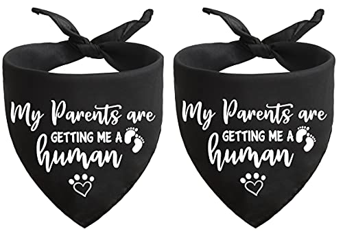 My Parents are Getting me a Human, Pregnancy Announcement Dog Bandana, Gender Reveal Photo Prop Pet Scarf Accessories,Pet Accessories for Dog Lovers, Black 2-Pack