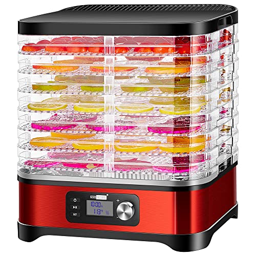 VIVOHOME Electric 400W 8 Trays Food Dehydrator Machine with Digital Timer and Temperature Control for Fruit Vegetable Meat Beef Jerky Maker Red BPA Free
