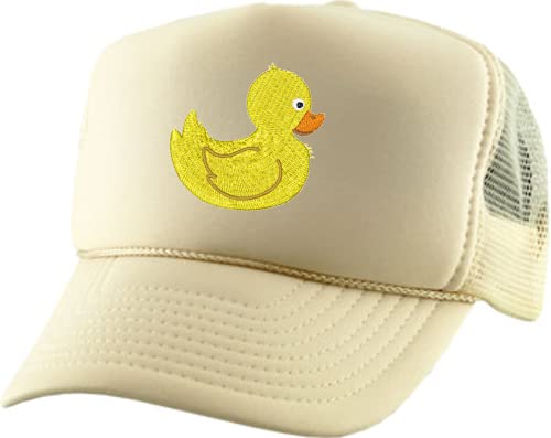 ALLNTRENDS Embroidered Duck Cap Rubber Ducks Trucker Hat for Adults Adjustable Baseball Cap (Ivory)