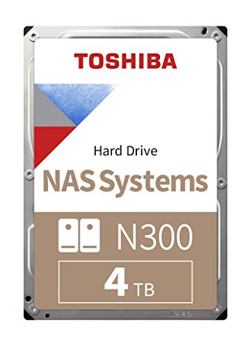Toshiba 4TB N300 NAS 3.5 Inch SATA Internal Hard Drive. 24/7 Operation, Supports 1-8 Bay Systems, 256 MB Cache, 180TB/Year Workload, 3 Year Warranty (HDWG440UZSVA)