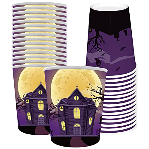 Halloween Disposable Cups for Kids 30 PCS 9 OZ Adult Halloween Pumpkin Paper Cups for Coffee Juice and Hot Cold Drinks Party Supplies(Purple)