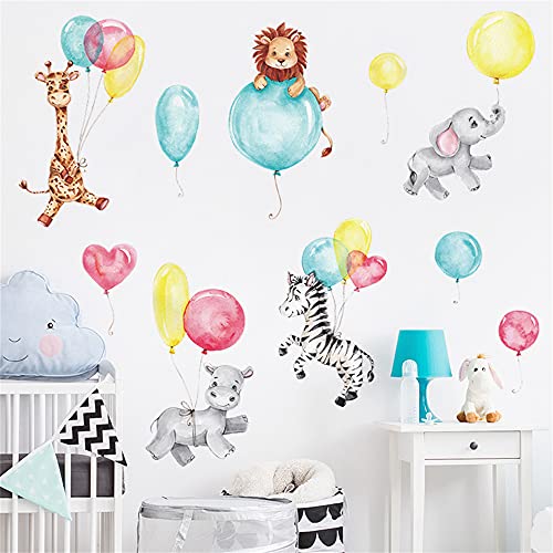 ROFARSO Colorful Cute Cartoon Lovely Animals Balloons Wall Stickers for Kids Watercolor Removable Wall Decals DIY Decorations for Nursery Baby Boys Girls Bedroom Playroom Living Room Gaming Room