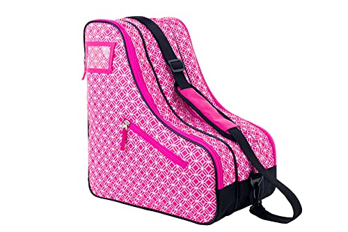 Thorza Roller Skate Bag for Girls, Pink, Stores Inline, Quad, or Ice Skates, 3 Zippered Pockets with Small Storage Compartment for Skating Accessories, Carry Handle and Shoulder Strap
