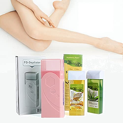Roll on Wax Kit for Body Hair Removal, Roller Waxing Kit with 2 Honey Soft Wax Cartridge 100Pcs Wax Strips, foreverLily